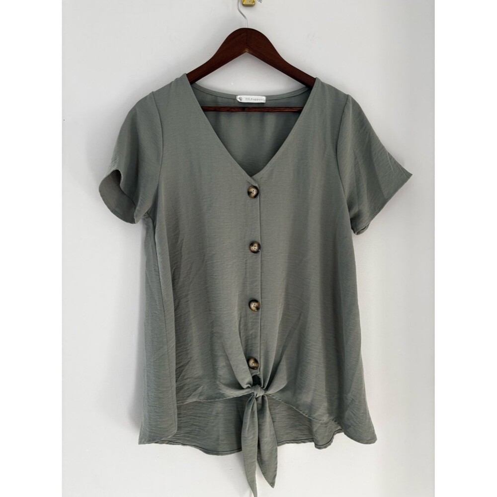 FSL Apparel Olive Tie Front Blouse | Casual Chic Minimal Luxe Top